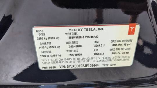 2018 Tesla Model X 5YJXCDE22JF106444