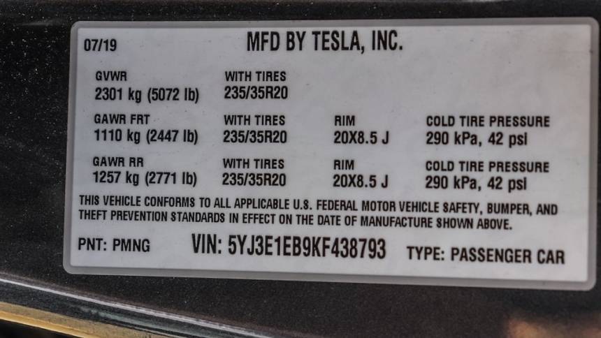 2019 Tesla Model 3 5YJ3E1EB9KF438793