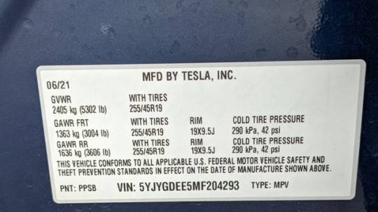 2021 Tesla Model Y 5YJYGDEE5MF204293