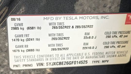 2016 Tesla Model X 5YJXCBE26GF014525