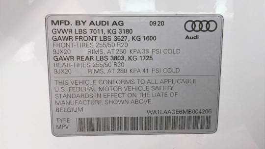 2021 Audi e-tron WA1LAAGE6MB004205