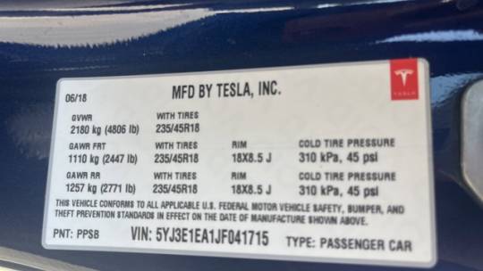 2018 Tesla Model 3 5YJ3E1EA1JF041715