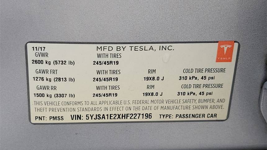 2017 Tesla Model S 5YJSA1E2XHF227196