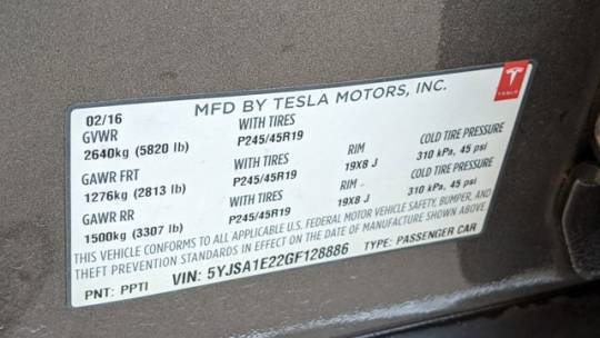 2016 Tesla Model S 5YJSA1E22GF128886