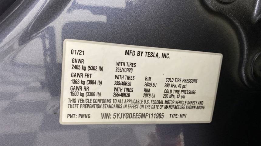 2021 Tesla Model Y 5YJYGDEE5MF111905