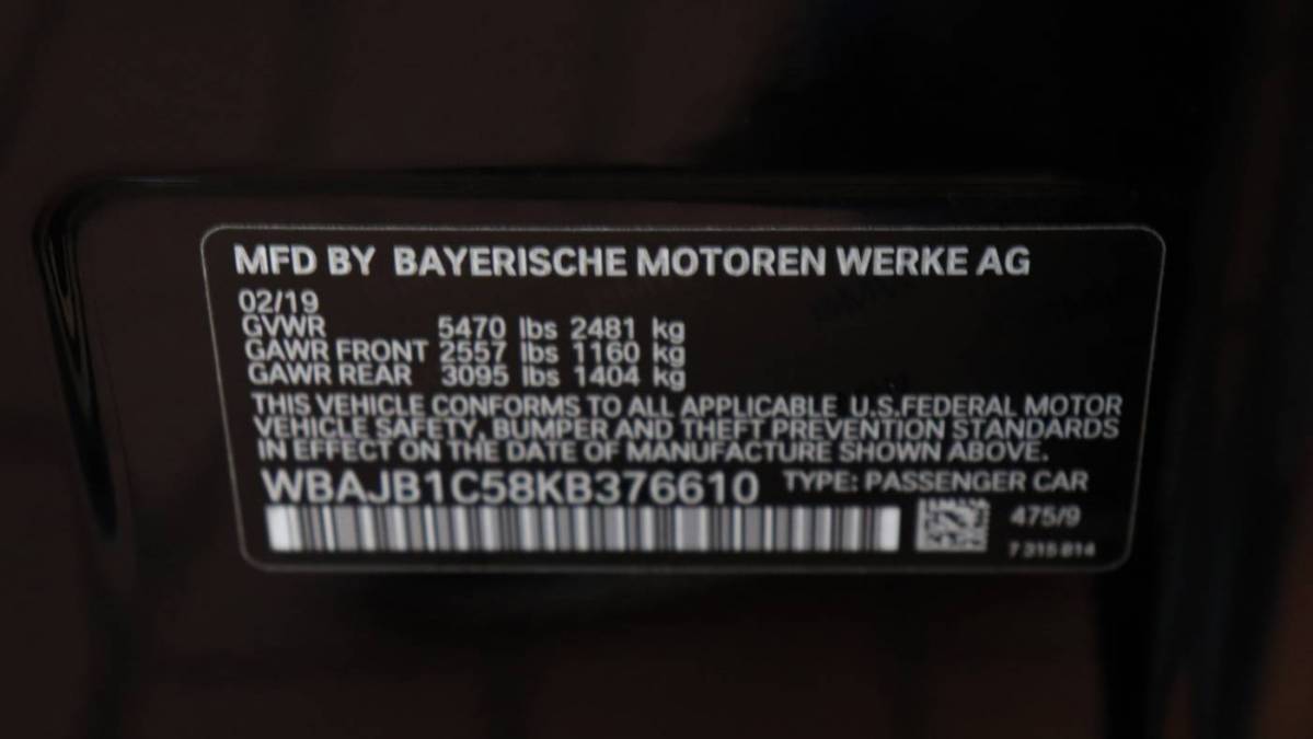2019 BMW 5 Series WBAJB1C58KB376610