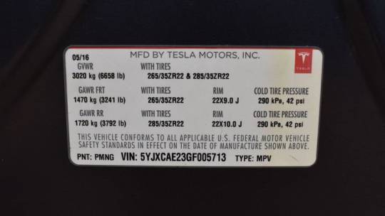 2016 Tesla Model X 5YJXCAE23GF005713