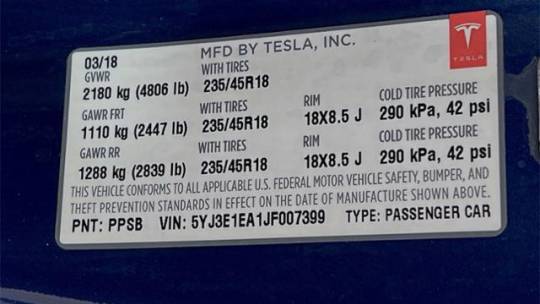 2018 Tesla Model 3 5YJ3E1EA1JF007399
