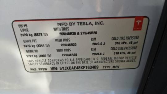 2019 Tesla Model X 5YJXCAE48KF163409