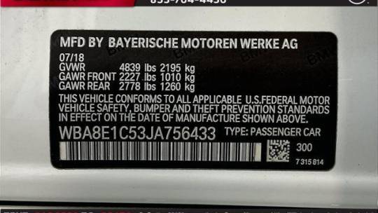 2018 BMW 3 Series WBA8E1C53JA756433