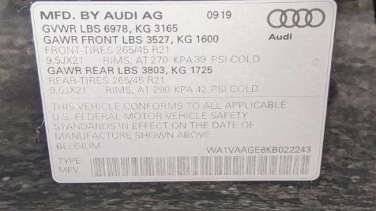 2019 Audi e-tron WA1VAAGE8KB022243