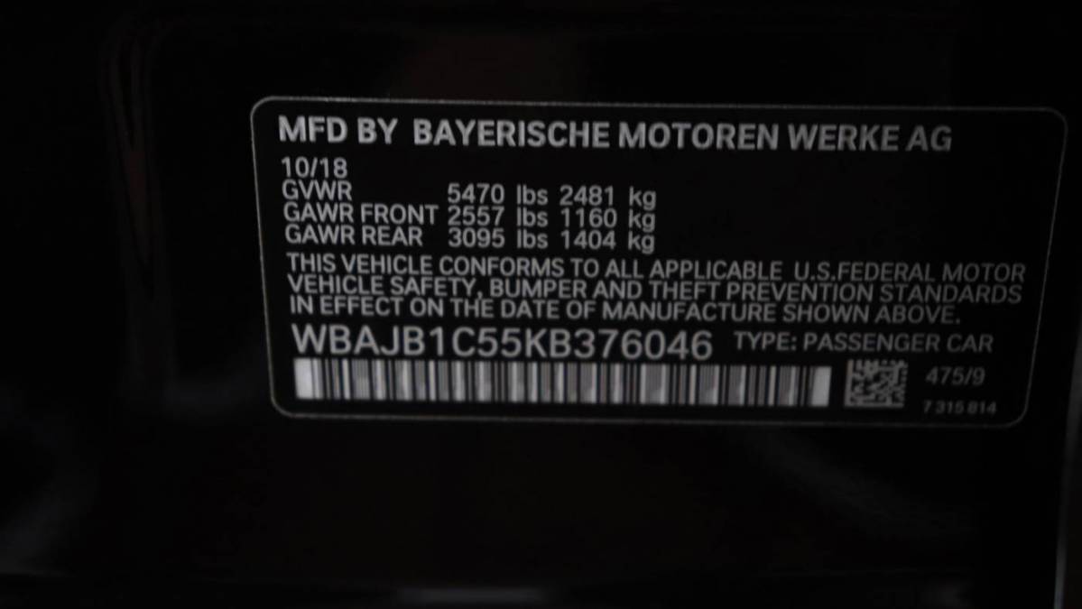 2019 BMW 5 Series WBAJB1C55KB376046
