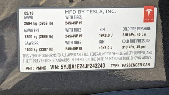 2018 Tesla Model S 5YJSA1E24JF243240