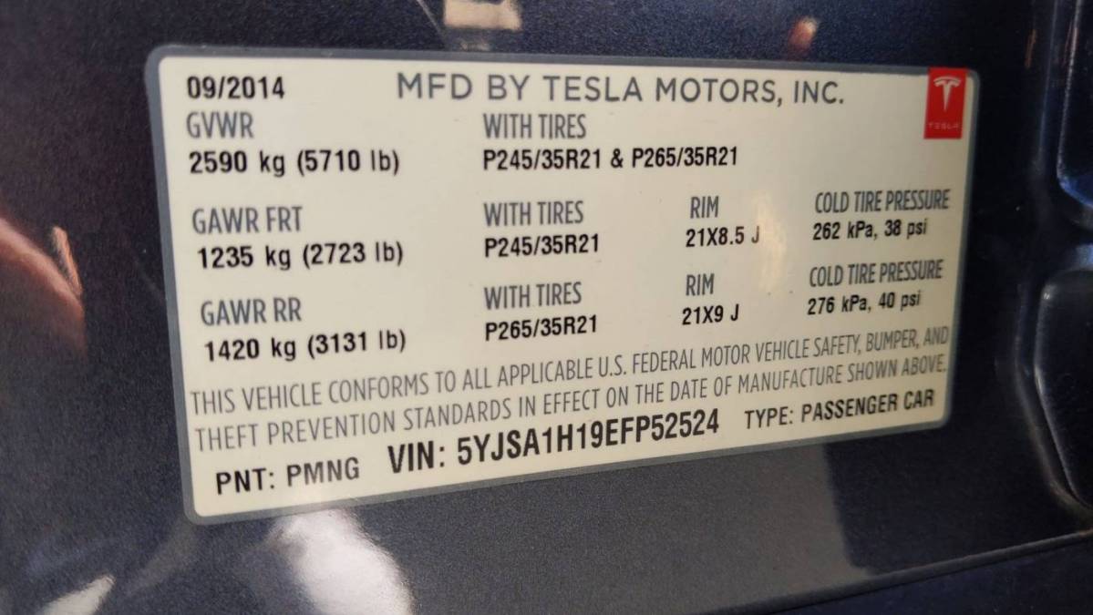 2014 Tesla Model S 5YJSA1H19EFP52524