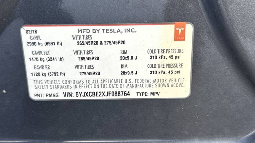 2018 Tesla Model X 5YJXCBE2XJF088764