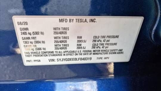 2020 Tesla Model Y 5YJYGDEE0LF040319
