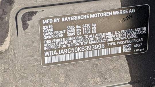 2019 BMW 5 Series WBAJA9C50KB393998