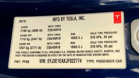 2018 Tesla Model 3 5YJ3E1EAXJF022774