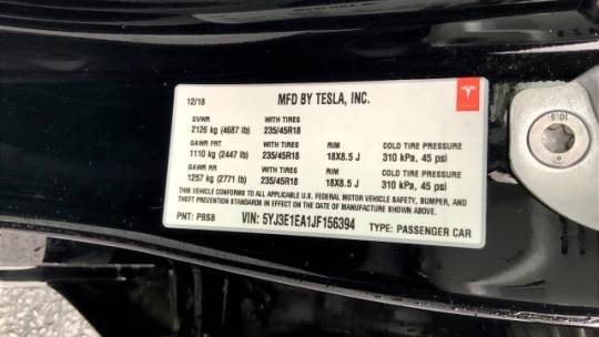 2018 Tesla Model 3 5YJ3E1EA1JF156394