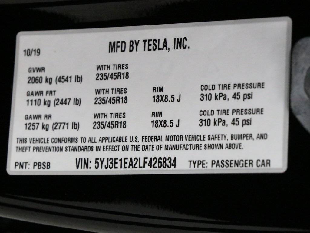 2020 Tesla Model 3 5YJ3E1EA2LF426834