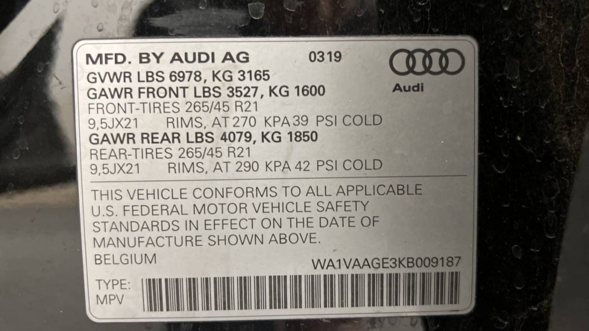 2019 Audi e-tron WA1VAAGE3KB009187