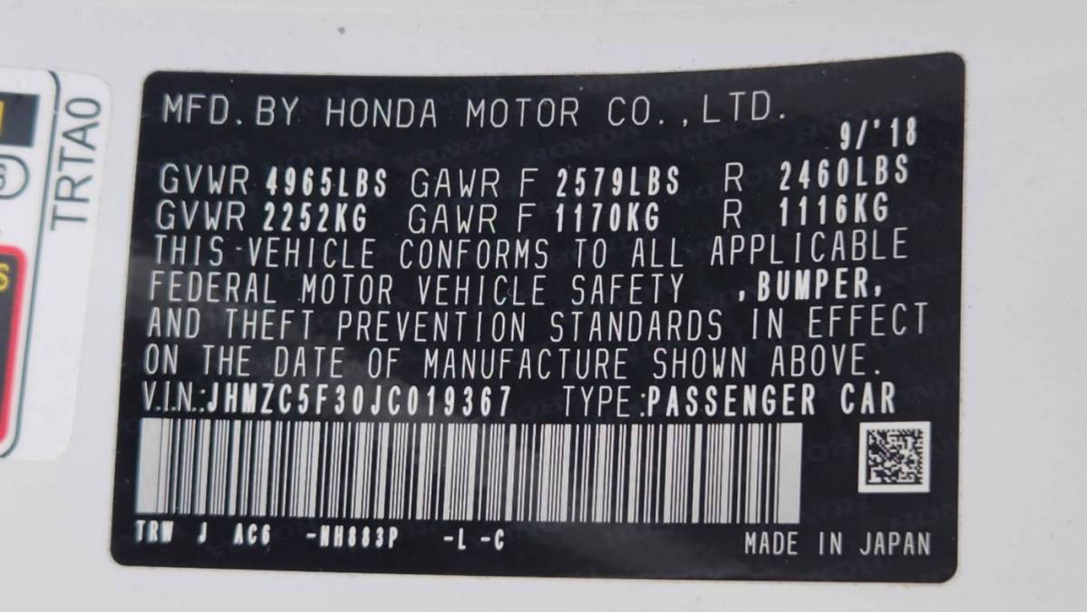 2018 Honda Clarity JHMZC5F30JC019367