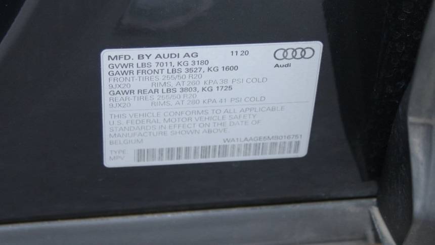 2021 Audi e-tron WA1LAAGE5MB016751