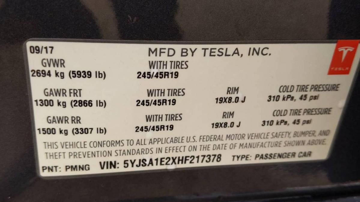 2017 Tesla Model S 5YJSA1E2XHF217378