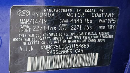 2019 Hyundai IONIQ KMHC75LD0KU154669