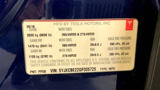 2016 Tesla Model X 5YJXCBE22GF005725