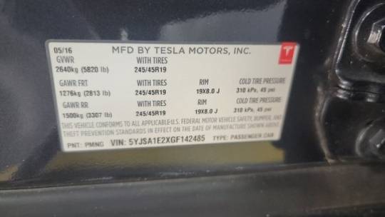 2016 Tesla Model S 5YJSA1E2XGF142485