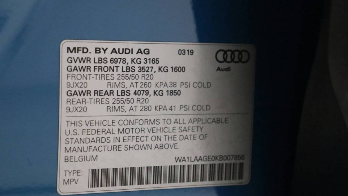 2019 Audi e-tron WA1LAAGE0KB007856