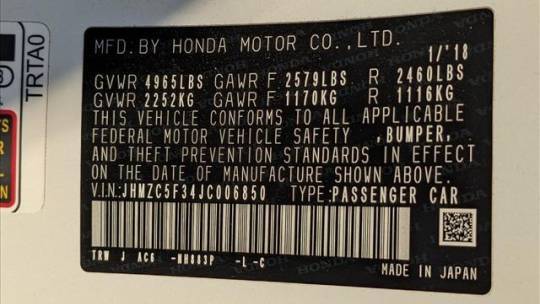 2018 Honda Clarity JHMZC5F34JC006850