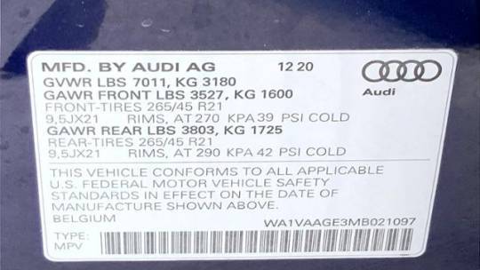 2021 Audi e-tron WA1VAAGE3MB021097