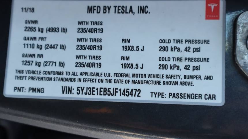 2018 Tesla Model 3 5YJ3E1EB5JF145472