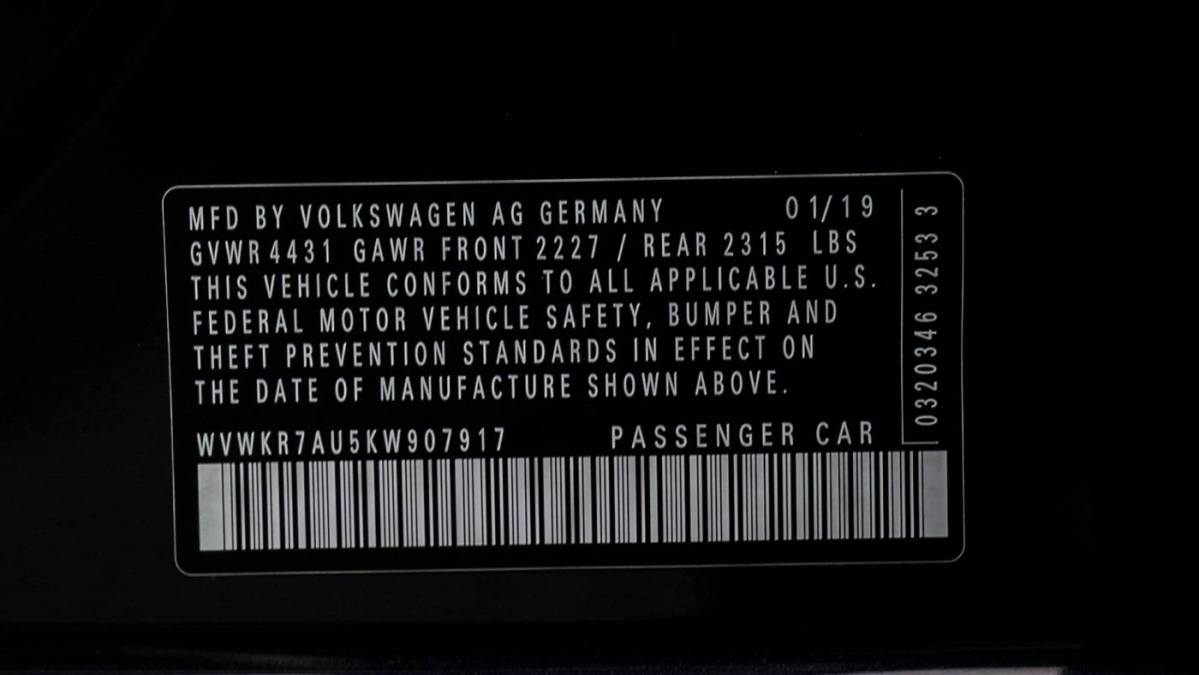 2019 Volkswagen e-Golf WVWKR7AU5KW907917