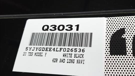 2020 Tesla Model Y 5YJYGDEE4LF026536