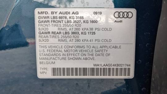 2019 Audi e-tron WA1LAAGE4KB021744