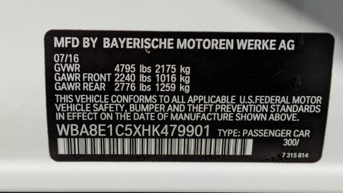 2017 BMW 3 Series WBA8E1C5XHK479901