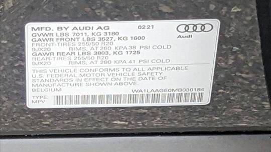 2021 Audi e-tron WA1LAAGE0MB030184