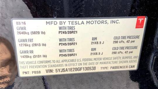 2016 Tesla Model S 5YJSA1E20GF130538