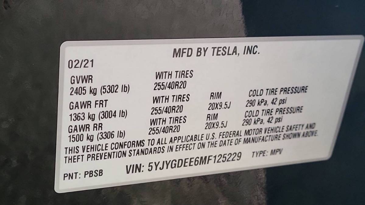 2021 Tesla Model Y 5YJYGDEE6MF125229