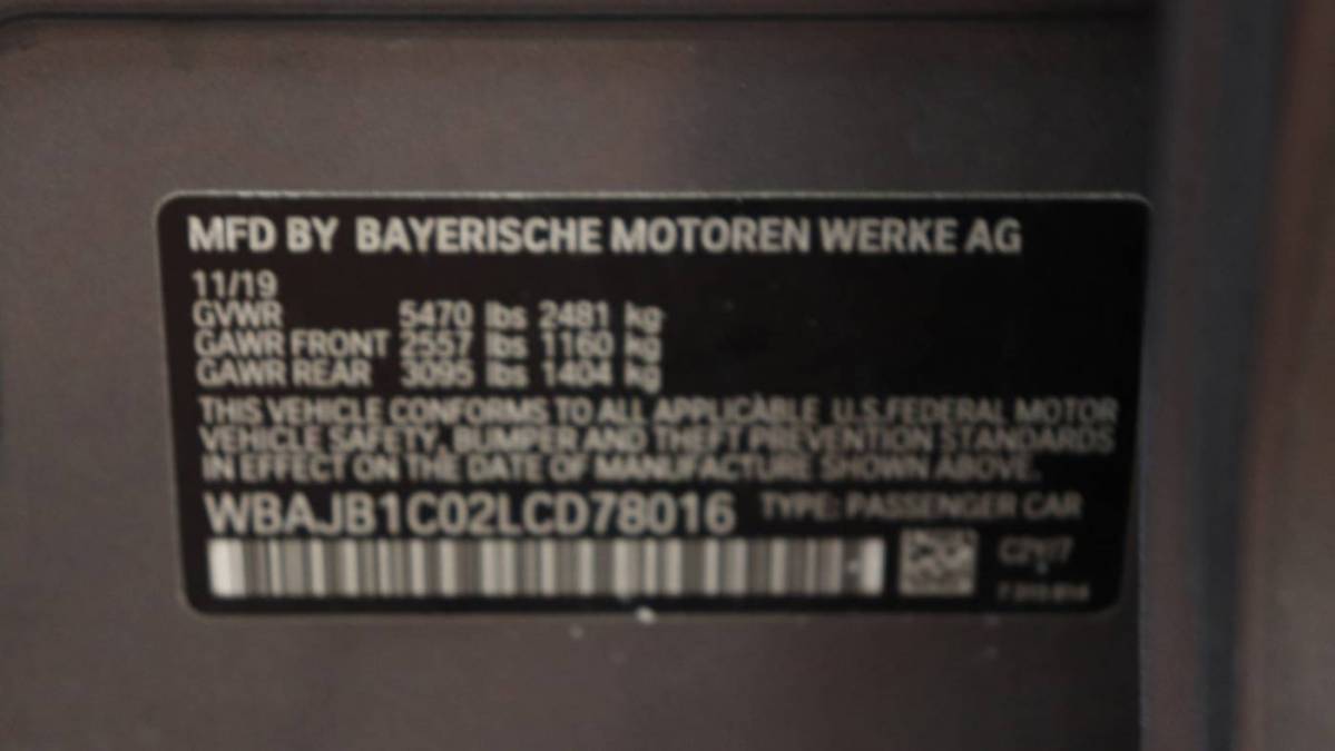 2020 BMW 5 Series WBAJB1C02LCD78016