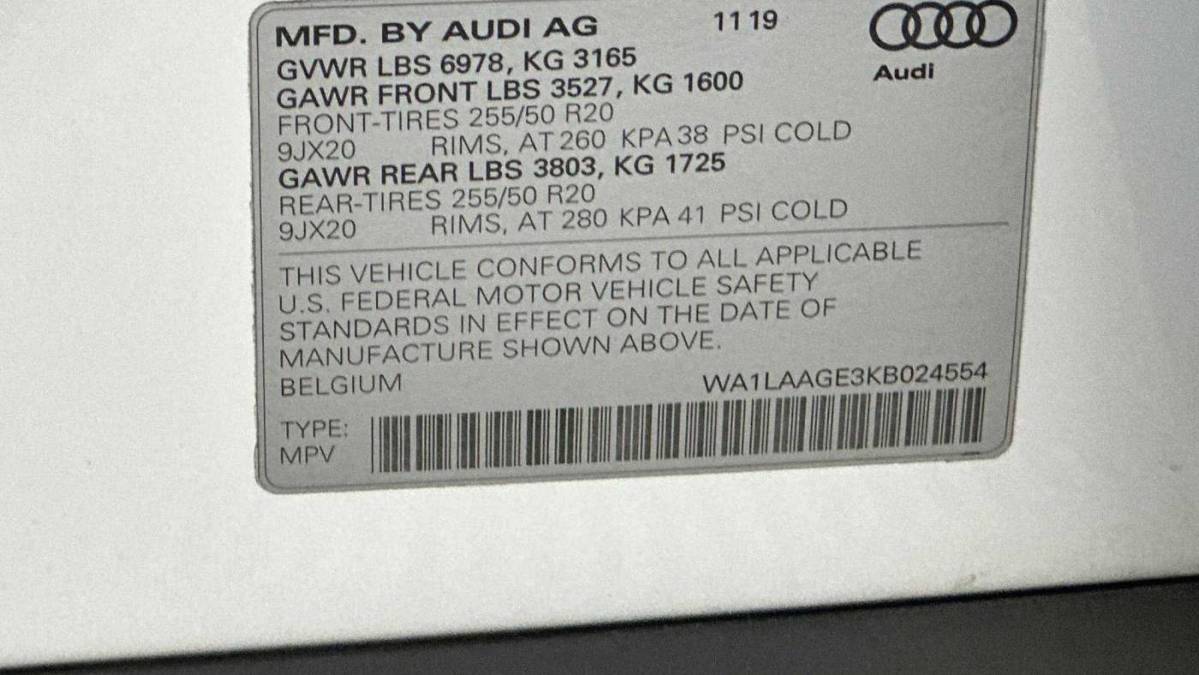2019 Audi e-tron WA1LAAGE3KB024554