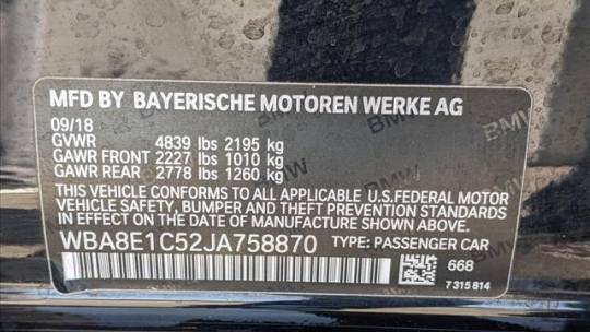 2018 BMW 3 Series WBA8E1C52JA758870