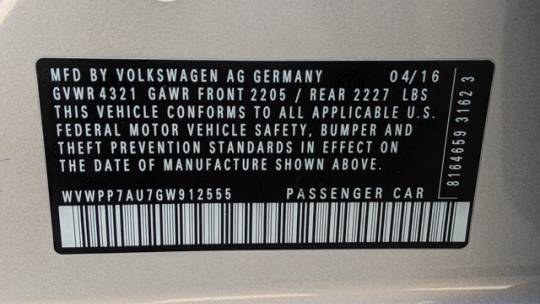 2016 Volkswagen e-Golf WVWPP7AU7GW912555