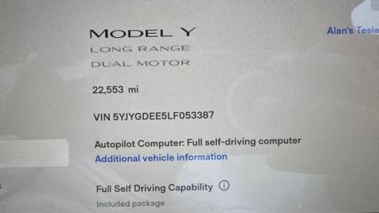 2020 Tesla Model Y 5YJYGDEE5LF053387