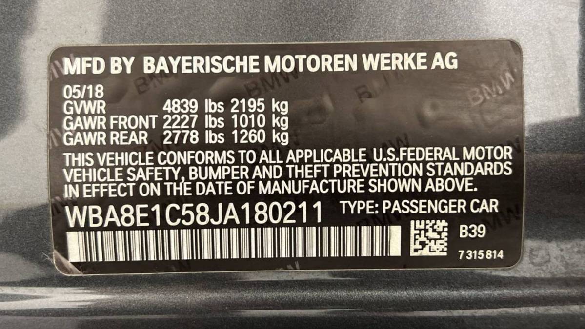 2018 BMW 3 Series WBA8E1C58JA180211