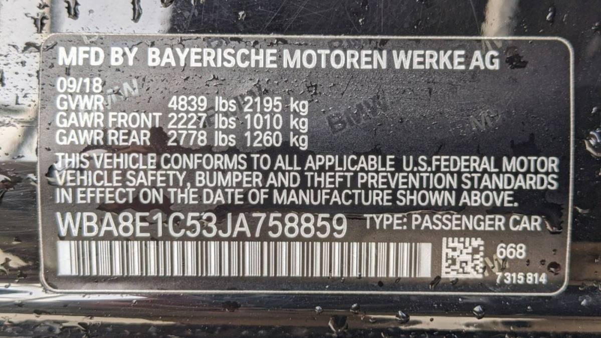 2018 BMW 3 Series WBA8E1C53JA758859