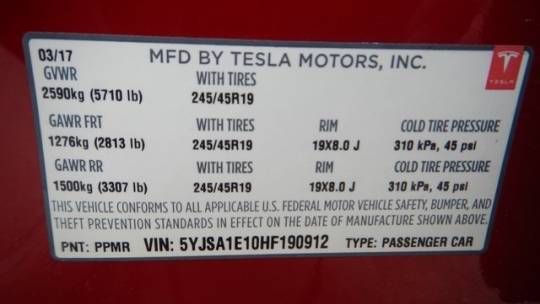 2017 Tesla Model S 5YJSA1E10HF190912